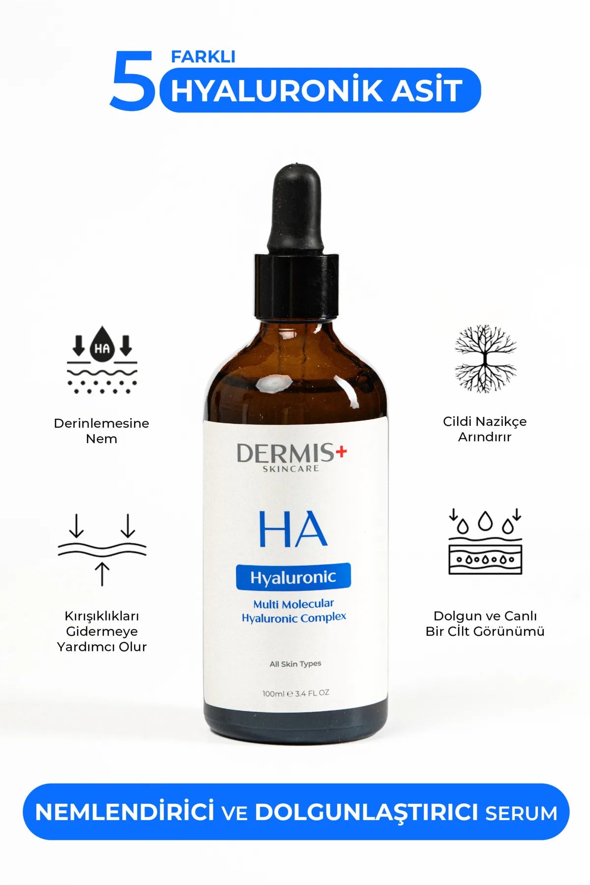 DERMIS PLUS 100ml Dolgunlaştırıcı Ve Yoğun Nemlendirici Multi Molecular Hyaluronic Acid Serum