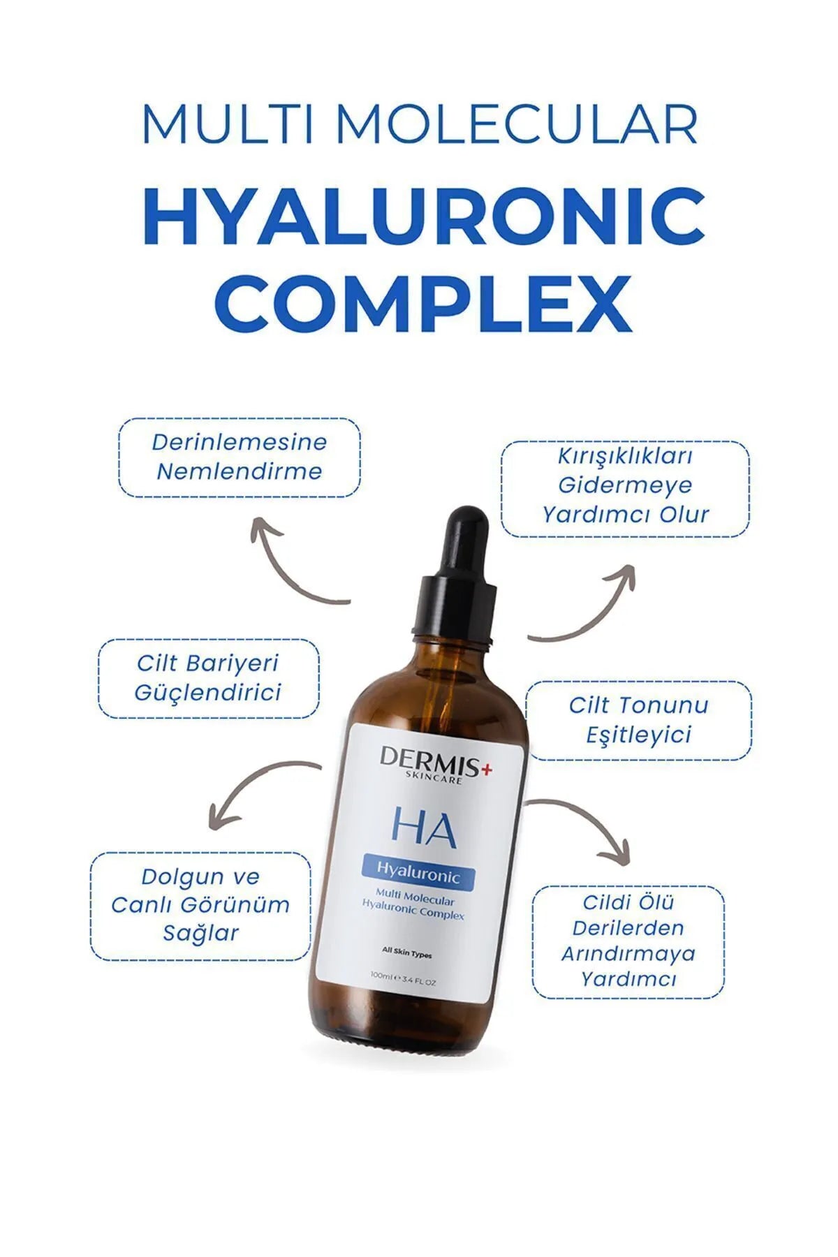 DERMIS PLUS 100ml Dolgunlaştırıcı Ve Yoğun Nemlendirici Multi Molecular Hyaluronic Acid Serum