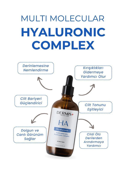 DERMIS PLUS 100ml Dolgunlaştırıcı Ve Yoğun Nemlendirici Multi Molecular Hyaluronic Acid Serum